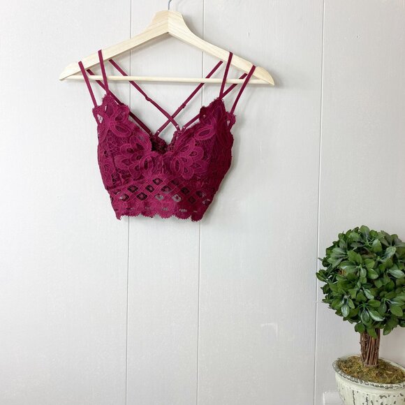 Anemone Tops - Anemone Wine Red Lace Bralette Size Small